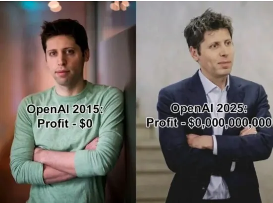 OpenAI 2015: Profit $0 — OpenAI 2025: Profit $0,000,000,000