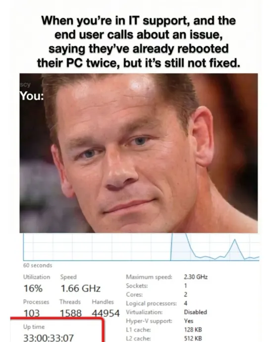 When IT support asks if you rebooted and you definitely haven't